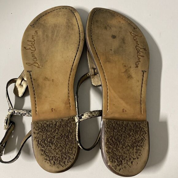 Sam Edelman Geena T Strap Flat Sandal Snake Python Thong Ankle Strap Lea… - Picture 6 of 7